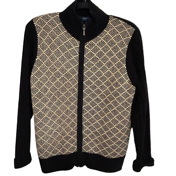 Vintage Karen Scott Velour Zip Sweater M Geometric Pattern Y2K Cozy Mock Neck - Picture 1 of 7